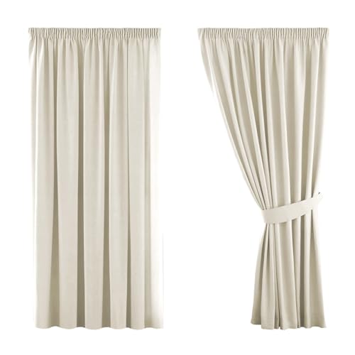 H.Versailtex Blackout Curtains Super Soft Window Treatment Thermal Insulated Pleat Blackout Curtains for Living Room/Bedroom, 46" Width x 54" Drop, 2 Panels, Beige (with Two Matching Tiebacks) — image 1