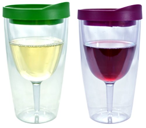 Southern Homewares Wine 2Go! Insulated Vino Double Wall Acrylic Wine Tumbler with Merlot and Verde Drink Through Lid, 16-Ounce