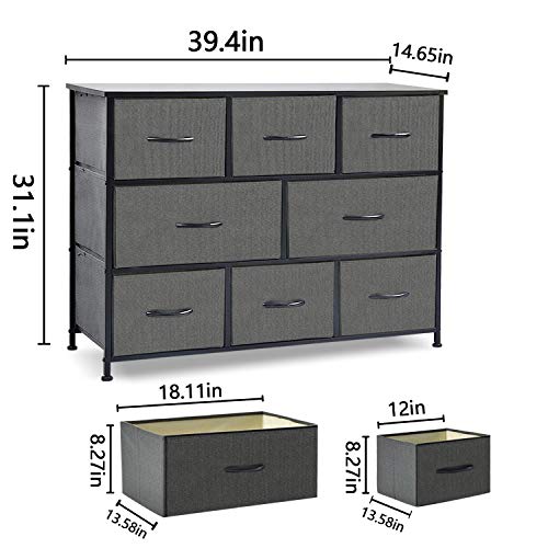 charaHOME Fabric Storage Organizer Clothes Drawer Dresser with 8 Drawers, Dresser Storage Tower for Bedroom, Hallway, Entryway, Closets, Heavy Duty Steel Construction, Wood Top