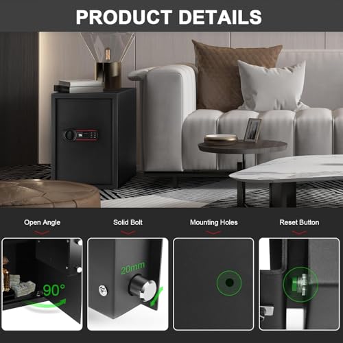 Biometric Fingerprint Safe Box, 50L Digital Keypad Security Safes with Removable Shelf, Quick-Access Smart Biometric Safe for Home and Office