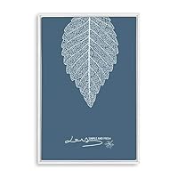Framed Canvas Wall Art - White Leaf on Grayish-Blue Background - Canvas Prints Home Artwork Decoration for Living Room,Bedroom - 16x24 inches