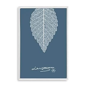Framed Canvas Wall Art - White Leaf on Grayish-Blue Background - Canvas Prints Home Artwork Decoration for Living Room,Bedroom - 16x24 inches