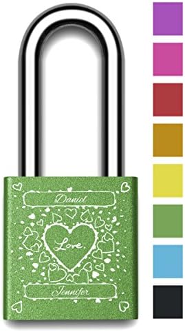 Customizable MakeLoveLocks - I Love You Random Hearts Love Lock 2" Green