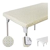TopTableCloth Table Cover Gold Patterned Elastic on The Corner for Folding Table 6ft (30" x 72") Waterproof Elastic Edge Fitted Stay Put Table Cloth for Travel, Christmas, Picnics, Parties & Outdoor