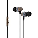 In Ear Headphones Leadsound Professional Metal Earbuds with Microphone with Hands-free Button Heavy Stereo Bass Noise Canceling Earphones(Black+Gold)