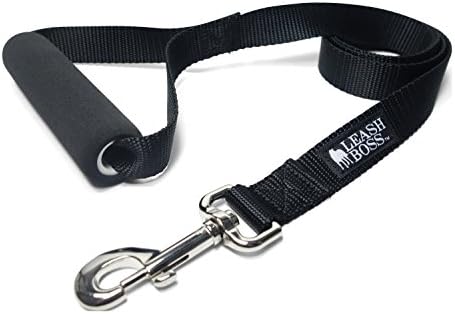 Leashboss City Handler - Handle Leash for Large Dogs - 1 Inch Wide Nylon Dog Leash with Grip - Made in USA (4 Foot, Black)