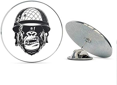 BRK Studio Cool Black and White Gorilla Monkey Soldier Cartoon Round Metal 0.75" Lapel Pin Hat Shirt Pin Tie Tack Pinback