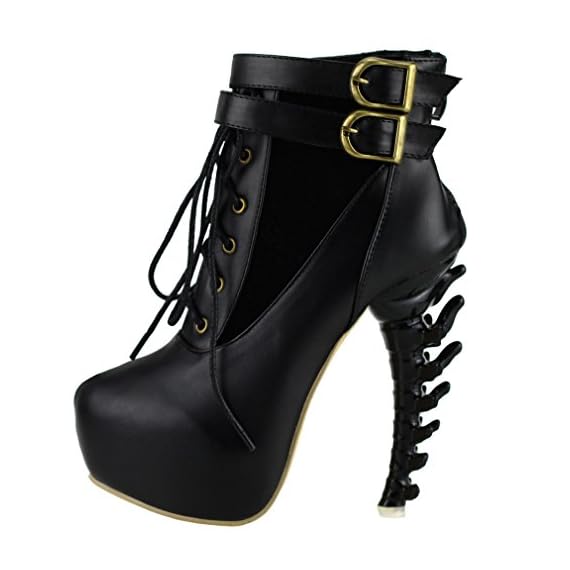 SHOW-STORY-Black-Lace-Up-Buckle-High-top-Bone-High-Heel-Platform-Ankle-BootsLF40601BK398USBlack