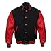 Design Custom Jackets Letterman Baseball Varsity Jacket Red Leather Sleeves (L, Black)