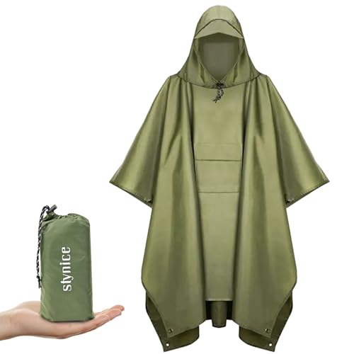Stynice Lightweight Waterproof Rain Poncho Men & Women - Multi-Purpose Rain Jacket Outdoor with Hood Foldable Bag for Camping Hiking Hikking - Breathable 3-in-1 Rain Cape
