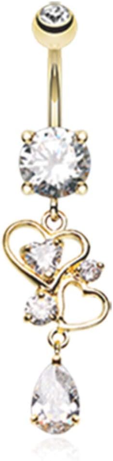 14 GA Golden Hearts Delight Dangle Belly Button Navel Ring 316L Surgical Stainless Steel Body Jewelry Piercing for Women Davana Enterprises (Gold Plated)
