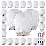 All Natural Shop 25 Pack Chinese Sky Lanterns - White, Eco Friendly, 100% Biodegradable. Wire-Free Paper Japanese Prime Paper Sky Lantern to Release in Sky.