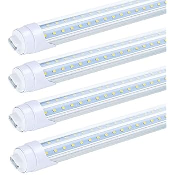 JESLED 8FT LED Bulbs Light - 72W 5000K Daylight, Clear Cover, R17D/HO Base, 7200LM, 110W Equivalent Fluorescent Tubes F96T12/DW/HO, Rotate V Shaped, Dual-Ended Powered, Ballast Bypass, Pack of 4