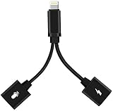 2 in 1 iPhone X/8/8Plus /7/7Plus adapter, Lightning Adapter, Lightning to Dual Lightning Splitter Cable Support Music Control, Charger and Phone Communication(Black)