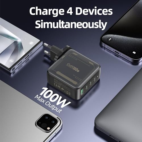 100W USB C Ladegerät 4-Ports GaN Schnellladegerät, PD3.0 USB C Netzteil PPS Ladegerät, für MacBook Pro 16/15/14/13 Zoll, iPad Pro, iPhone 17/16/15/14/13, Galaxy S24/S23, HP, Dell, ThinkPad thumbnail 3