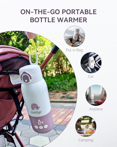 Comfyer BW01 Portable Milk Warmer for Travel, Portable Bottle Warmer with Fast Heating & Long Battery Life, Dual Heating for Breast Milk & Water, 12 Ounces Big Capacity, Car, Airplane Journey