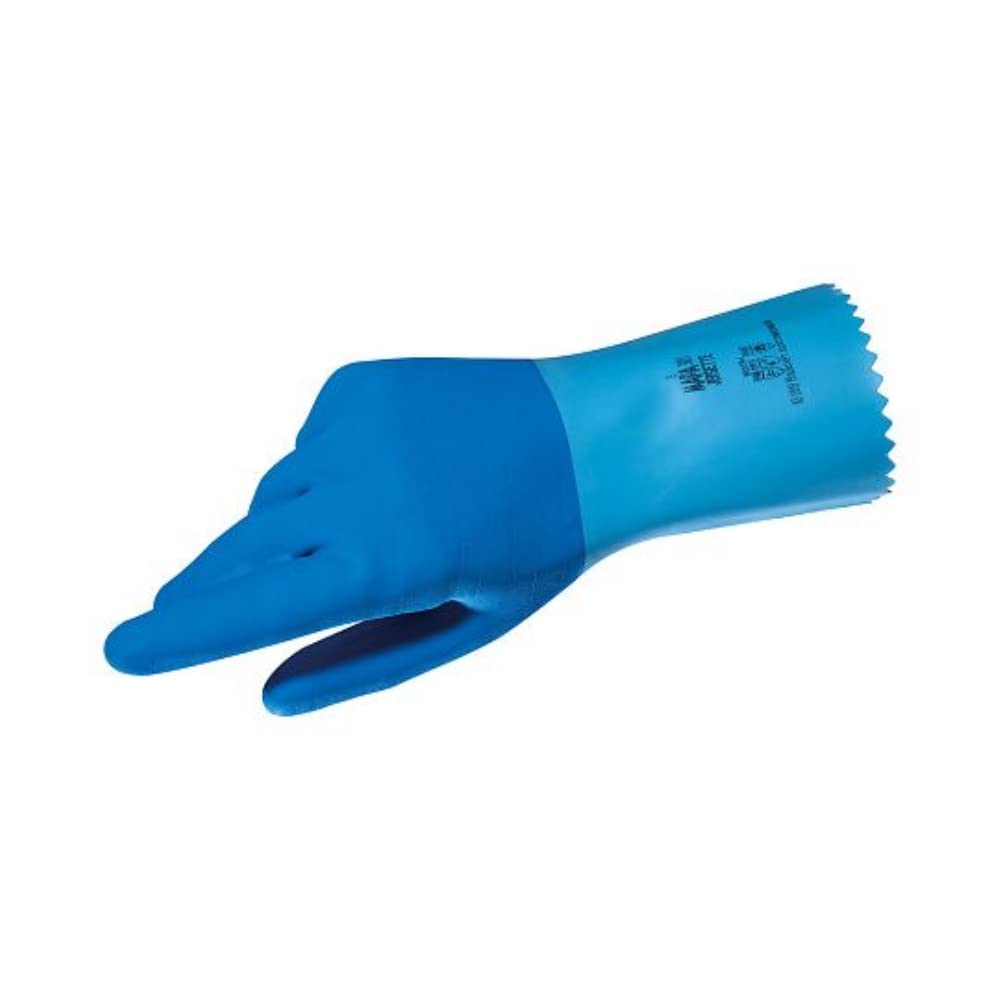 JERSETTE 301 Latex Chemical Resistant Cleaning Gloves, Waterproof, Kitchen, Dishwashing, Floor, Household, Industrial, Plastering Washable/Reusable Blue Size 7 Small Protective Safety Gloves (1 Pair)