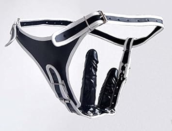 Leder Strap On Dildos Slip Unterwäsche Harness (2 Dildos Schwarz)