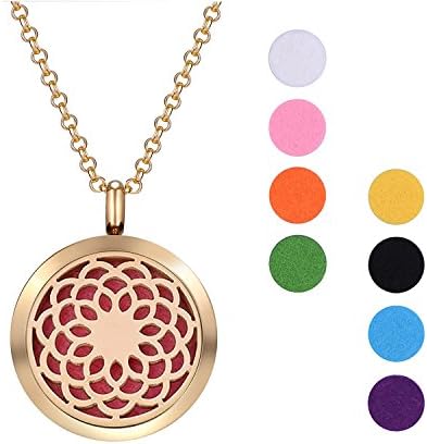Essential Oil Diffuser Necklace Aromatherapy 24" Stainless Steel Gold Sunflower with 8 Color Pads for Decoration Gift