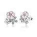 BAMOER 925 Sterling Silver Poetic Daisy Cherry Blossom Earring Studs Pink Enamel with Clear CZ for Women