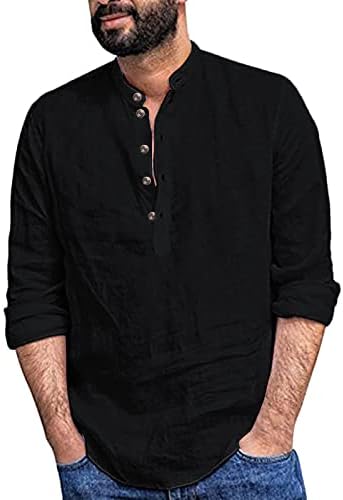 ZW Men’s Henley Long Sleeve Shirt – Slim Fit, 100% Cotton, Pullover Button Blouse – Black