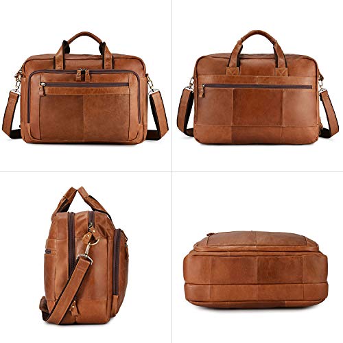 BAIGIO Men's Leather 17" Laptop Business Briefcase Shoulder Tote Bag Portfolio Satchel Lawyers Briefcases for Men (Tan-2)