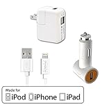 Ionic Pro Dual USB Car/Wall  Charger Adapter Bundle with 3-Feet Lightning to USB Cable for Select iPhone Models -  White