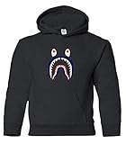 Qasimoff New Graphic Shirt Bape Shark Boys Girls Youth Hooded Sweatshirt (Black, Youth X-Large)