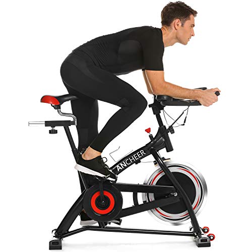 ANCHEER Indoor Cycling Bike Stationary, Quiet Smooth Belt Drive System Flywheel Exercise Bike with Heart Rate, LCD Monitor, Adjustable Seat and Handlebars & Base for Home Workout