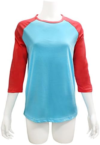 Colorful Baseball Tee, Soft Cotton-Blend Shirt Featuring Crew Neck and 3/4-Length Sleeves (Sizes S-XXL) (Large, Blue with Pink Sleeves)