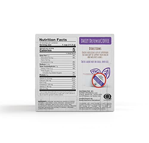 SUPER ORGANICS DAILY DEFENSE COFFEE (ORGANIC) WITH SUPERFOODS AND PROBIOTICS (KEURIG K-CUP COMPATIBLE) 10CT SINGLE SERVE CUPS