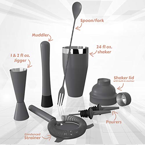 All-inclusive Bar Set | Professional Home Bartender Cocktail Shaker Set | Includes a Recipe Book & All Necessary Bar Tools and Accessories | Impressive Gift for Men! (Matte Grey)