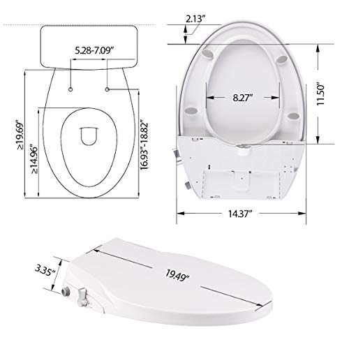 Uni-Green Elongated Manual Bidet Toilet Seat, White with Quiet-Close Lid and Seat, Self Clean Dual Wash Nozzles for Rear and Feminine Spray(Non-Electronic)
