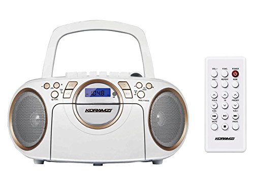 Koramzi Portable CD Boombox Full Range Stereo Sound System w/Top-Loading MP3 CD Player, Cassette Player and Recorder, AM/FM Radio, USB Input, Headphone & AUX Jack w/Remote Control- CD705CWH(White) - Thumbnail 7