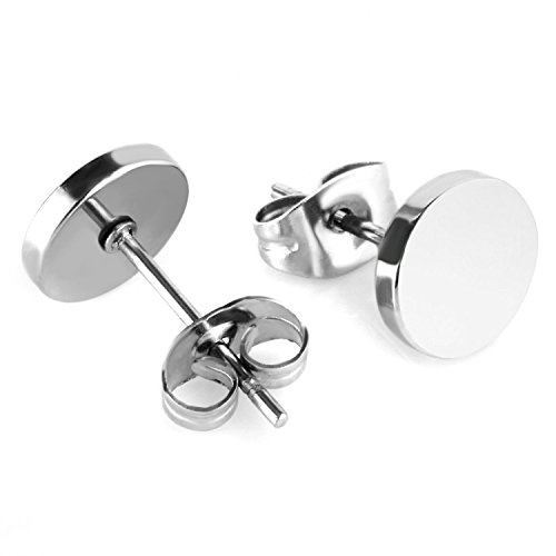 JewelrieShop Dot Stud Earrings Assorted Stainless Steel Flat Round Stud Earrings Circle Tunnel Men Stud Earrings (3mm-10mm, Silver, Black Stud Earrings)