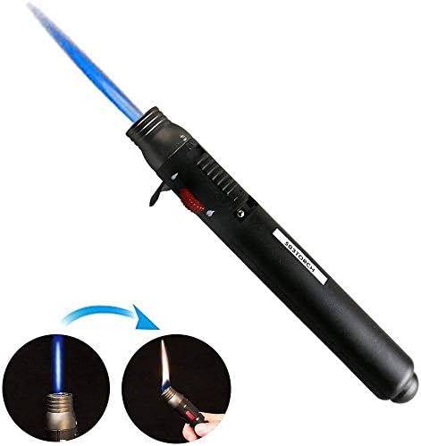 Outdoor Electronic Windproof Lighter Open Flame 1300 Degree Jet Flame for Welding Soldering Pen Butane Gas Refillable (Black, Long)