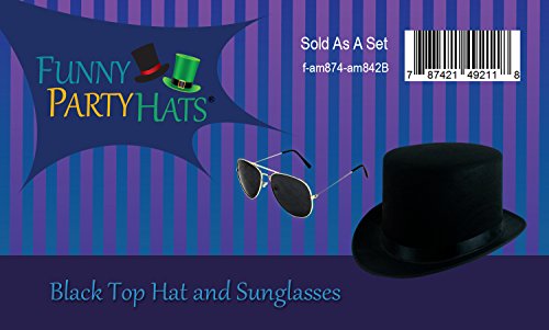 Black Guitar Player Costume Accessory Felt Top Hat-Aviator Sunglasses by Funny Party Hats