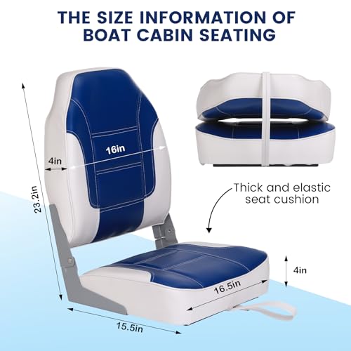 2 Pack High Back Folding Fishing Boat Seats, Fold-Down Boat Chairs with Thickened Sponge Padding and Hinges, Stainless Steel Screws Included, Fits Sightseeing Boats Speedboats Canoes, Blue