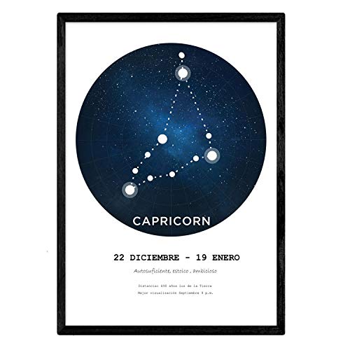 Nacnic Poster with the constellation Capricorn. Poster with zodiac symbol in A4 size and white background — image 1