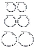 Areke Women's Cute Small Hoop Earrings Stainless Steel Ear Ring 3 Pairs a Set