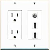 RiteAV - 15 Amp Power Outlet 2 Port HDMI 1 Port Coax Decorative Wall Plate - White