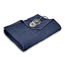 Sunbeam Quilted Fleece Heated Blanket with EasySet Pro Controller, Full, Newport Blue