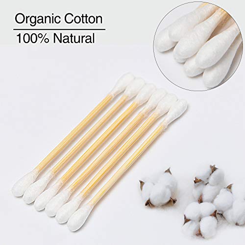 image for SUBEKYU Bamboo Organic Cotton Swabs, Eco-Friendly Round Double-headed 