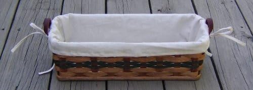 Amish Handmade Bread Basket w/Leather Loop Handles with LINER IN GREEN