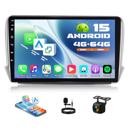 For Peugeot 208/2008 2012-2018, Android 15, 4G+64G 8Core GOHHDL Car Radio 2Din for Peugeot 208/2008, 10.1 Inch Touch Screen with Navi GPS WiFi EQ Bluetooth Radio FM/RDS SWC Camera+Mic