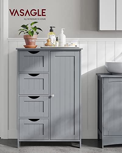 VASAGLE LHC041P36 Narrow Bathroom Cabinet Side Cabinet Chest of Drawers with 4 Drawers Cabinet Door Adjustable Shelf 30 x 55 x 82 cm Dove Grey