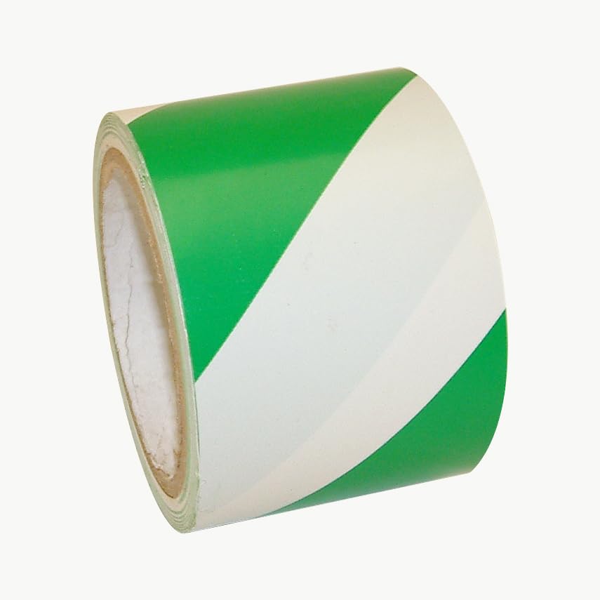 J.V. Converting JVCC Hazard Warning Tape 6 mils thick, (HZ-8), 4 in. (96mm actual) x 18 yds. (Green with White stripes)