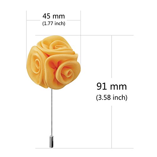 RareLove 12pcs White Lapel Pin Rose Wedding Boutonniere Set for Men Flower (Deep Yellow)