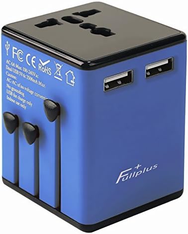FullPlus Travel Adapter, Universal Travel Plug With Dual 2.5A USB Ports US To UK EU AU All In One Worldwide Travel Power Adapter Safety Fuse Protection Adaptor International AC Wall Charger