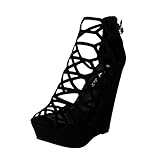Breckelles EB76 Women Leatherette Peep Toe Hollow Out Slingback Wedge Sandal